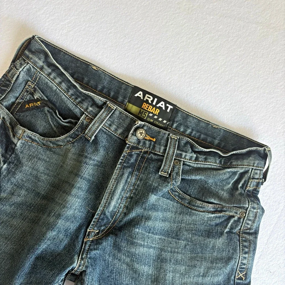 Ariat Rebar M5 Men's Blue Medium Wash Slim Straight Ironside Jeans 34/32
